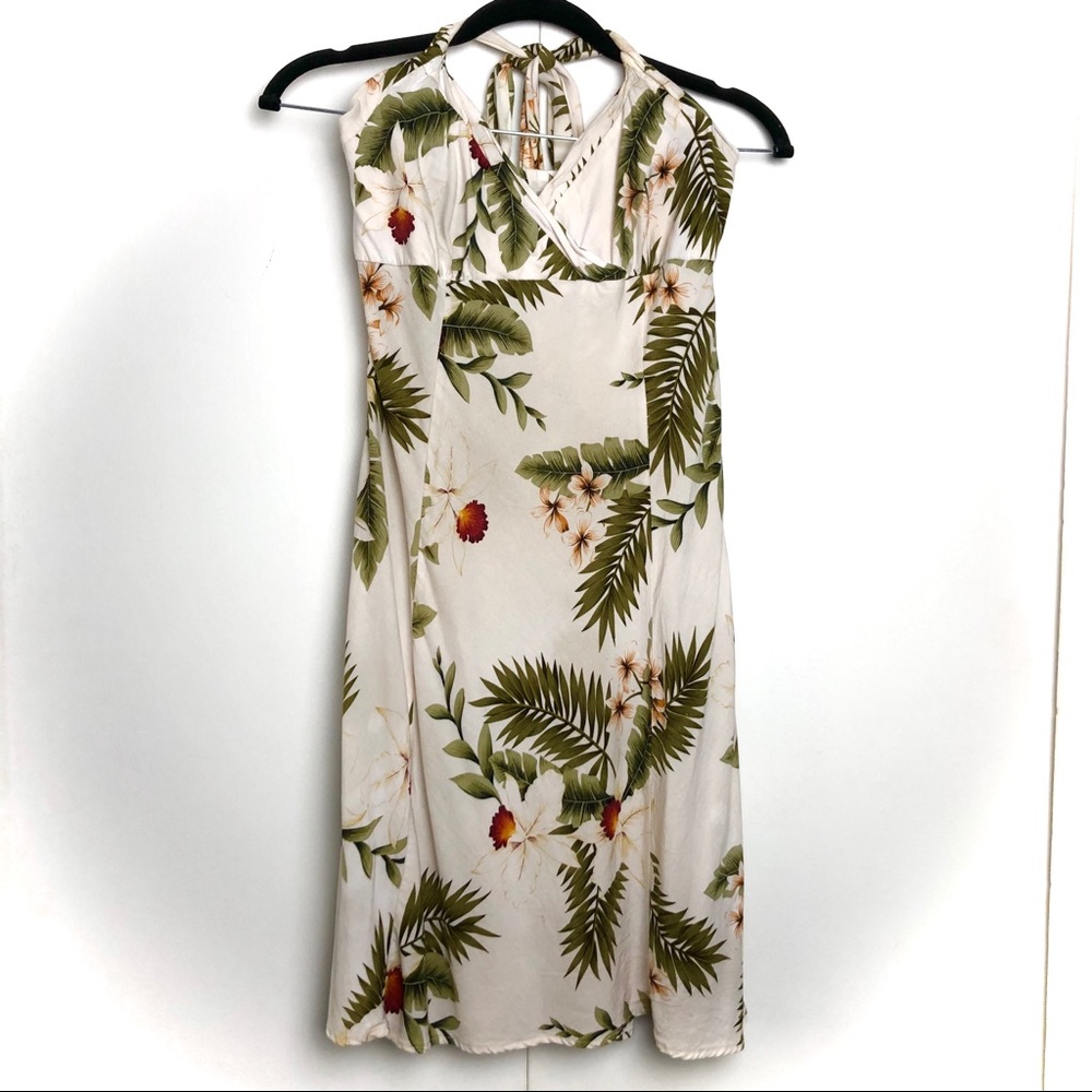 Two Palms Hawaiian Palm Print Halter Dress